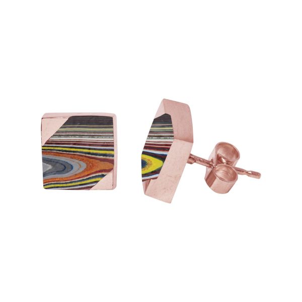 Rose Gold Fordite Square Stud Earrings