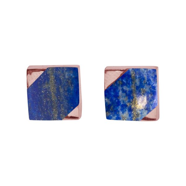 Rose Gold Lapis Square Stud Earrings