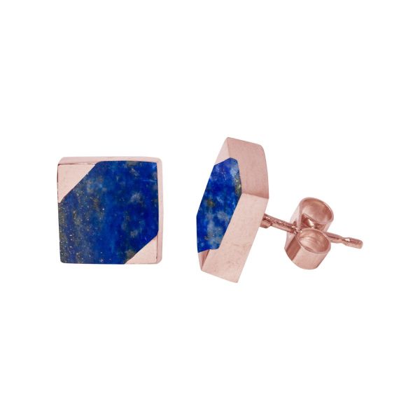 Rose Gold Lapis Square Stud Earrings