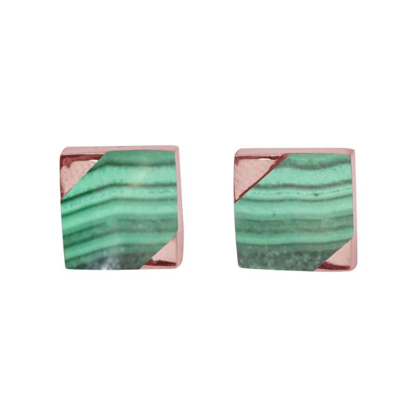 Rose Gold Malachite Square Stud Earrings