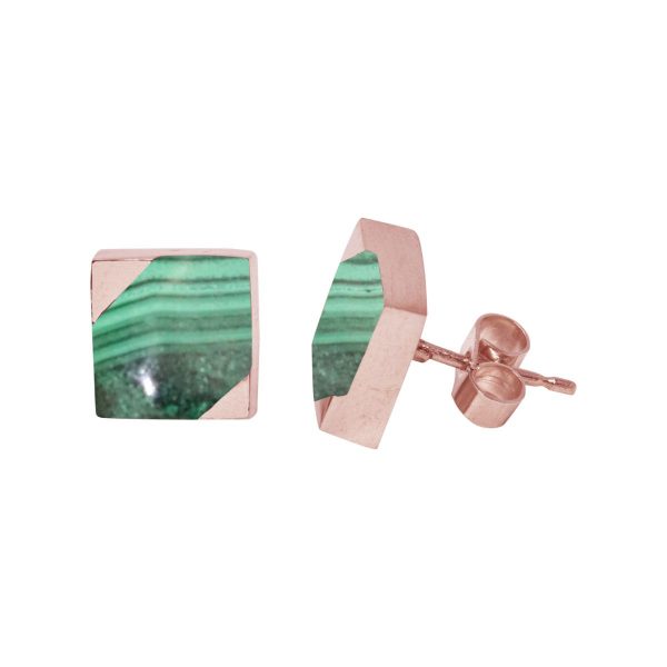 Rose Gold Malachite Square Stud Earrings