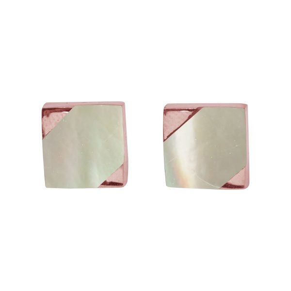 Rose Gold Mother of Pearl Square Stud Earrings