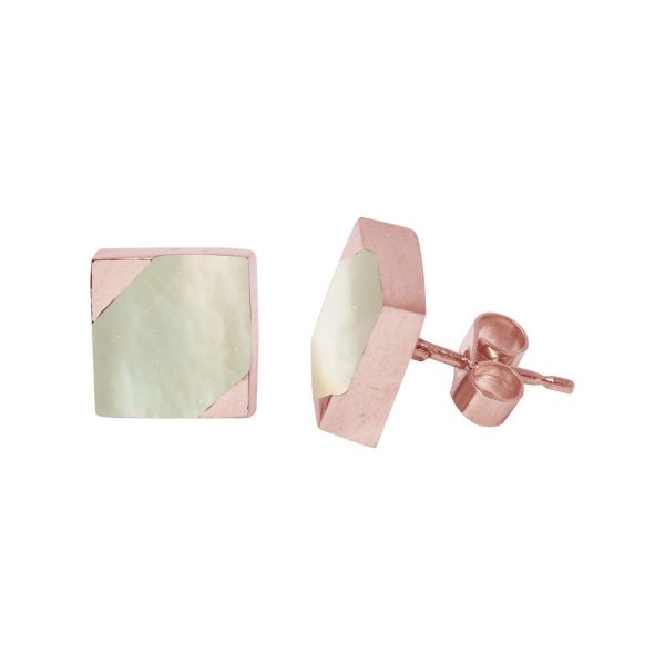 Rose Gold Mother of Pearl Square Stud Earrings
