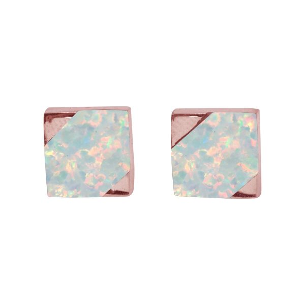 Rose Gold Opalite Sun Ice Square Stud Earrings