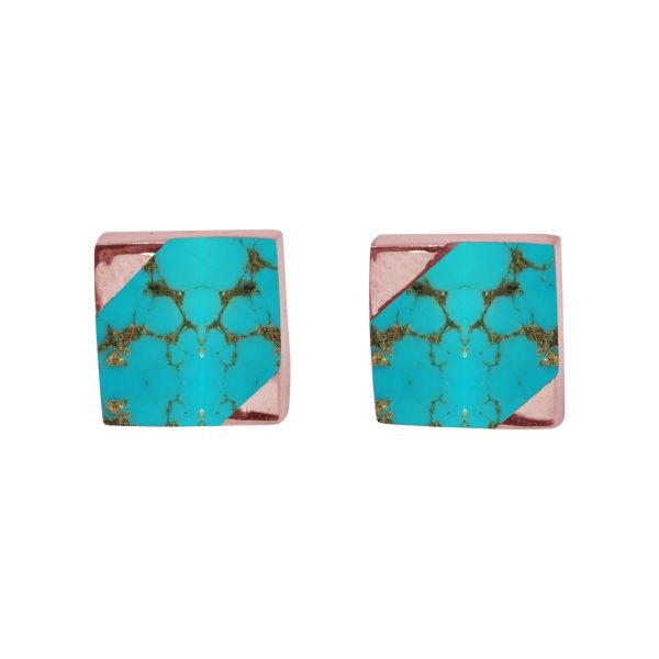 Rose Gold Turquoise Square Stud Earrings