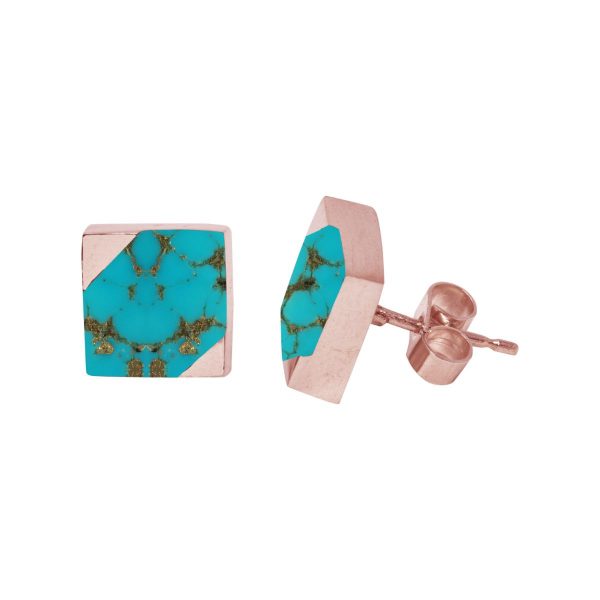 Rose Gold Turquoise Square Stud Earrings