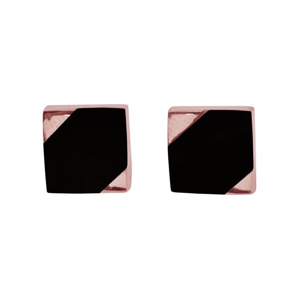 Rose Gold Whitby Jet Square Stud Earrings