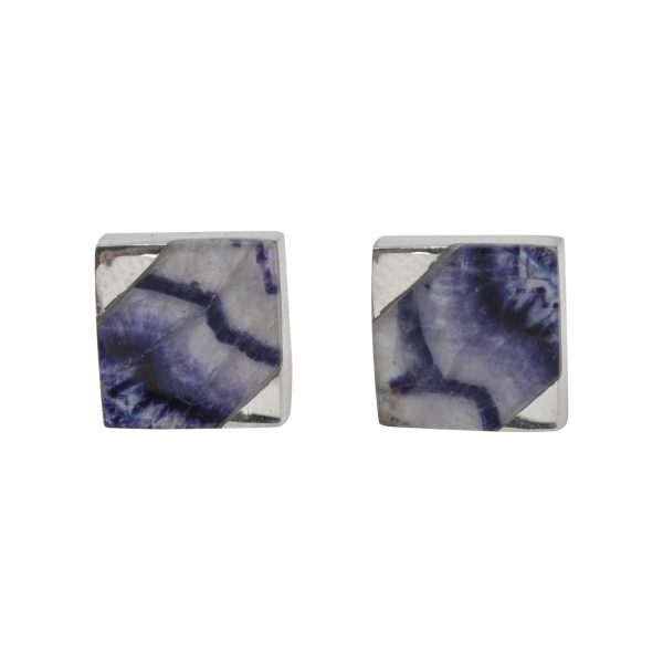 Silver Blue John Square Stud Earrings