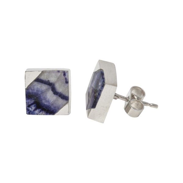 Silver Blue John Square Stud Earrings