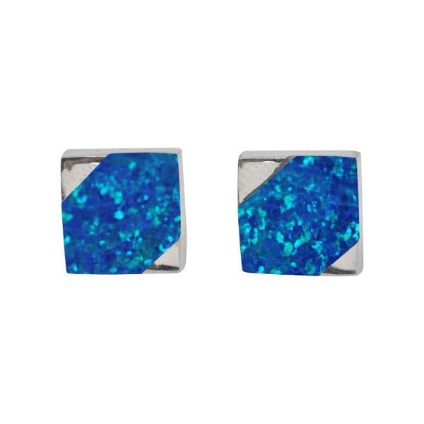 Silver Opalite Cobalt Blue Square Stud Earrings