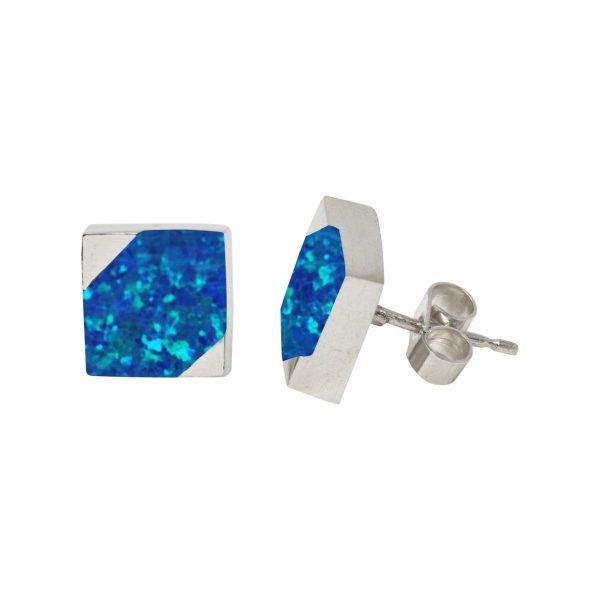 Silver Cobalt Blue Square Stud Earrings