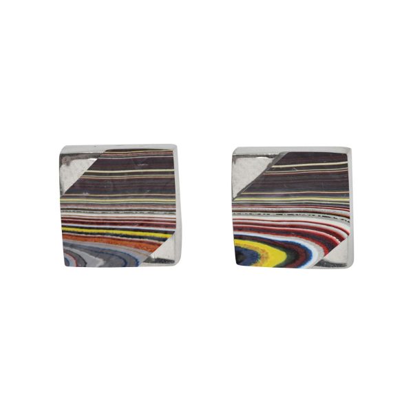 Silver Fordite Square Stud Earrings