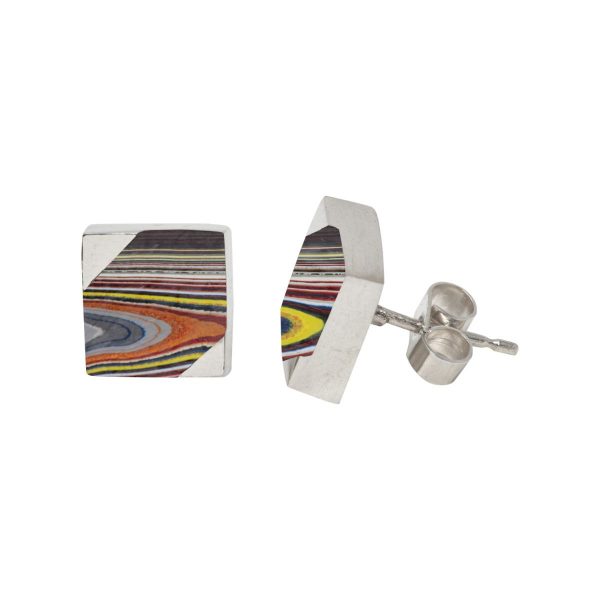 Silver Fordite Square Stud Earrings