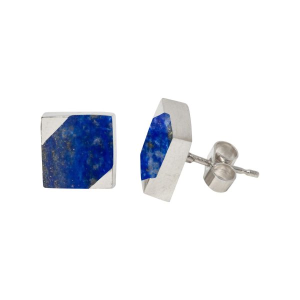 Silver Lapis Square Stud Earrings