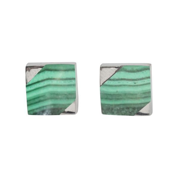 Silver Malachite Square Stud Earrings