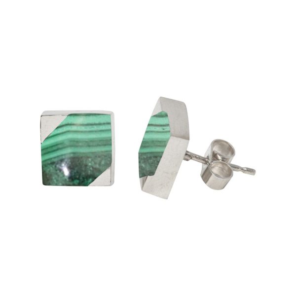 Silver Malachite Square Stud Earrings