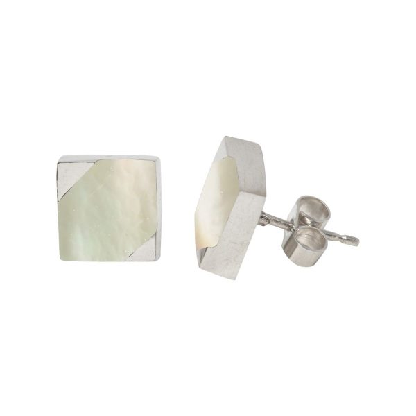 Silver Mother of Pearl Square Stud Earrings