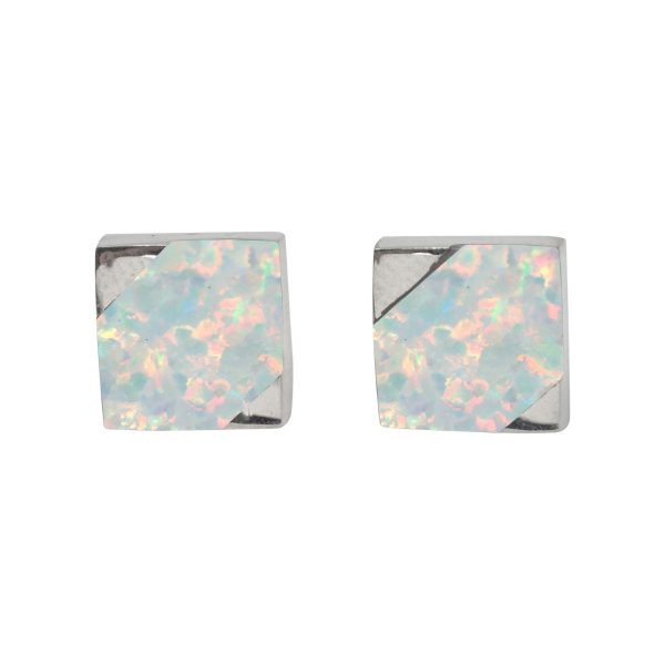 Silver Opalite Sun Ice Square Stud Earrings