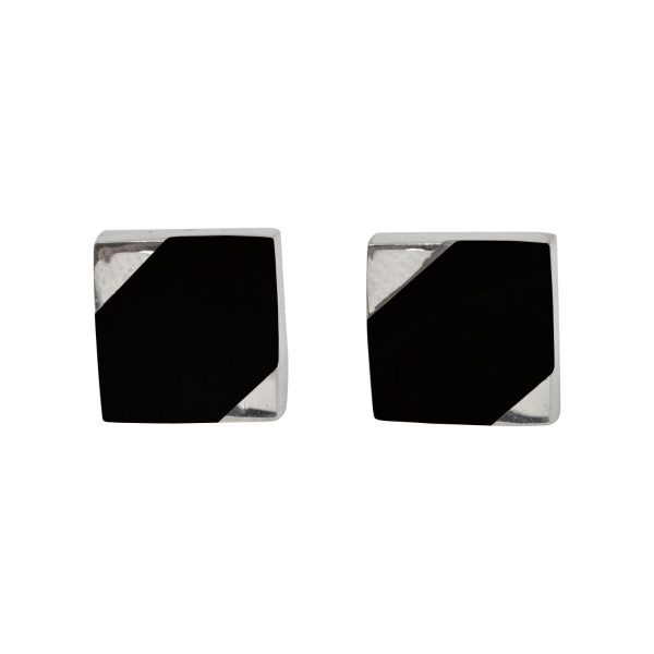 Silver Whitby Jet Square Stud Earrings