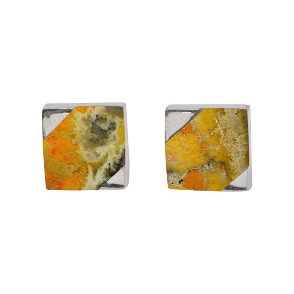 White Gold Bumblebee Jasper Square Stud Earrings