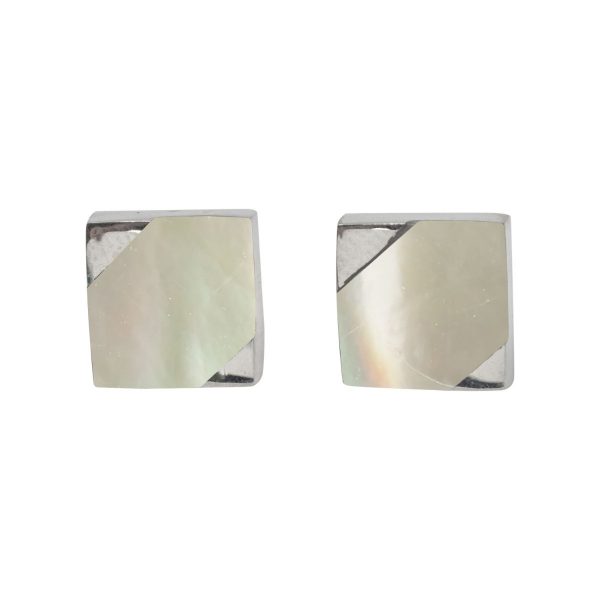 White Gold Mother of Pearl Square Stud Earrings
