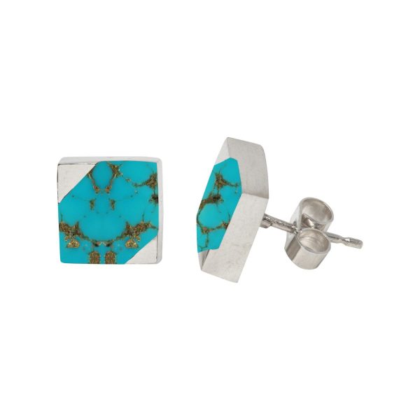 White Gold Turquoise Square Stud Earrings