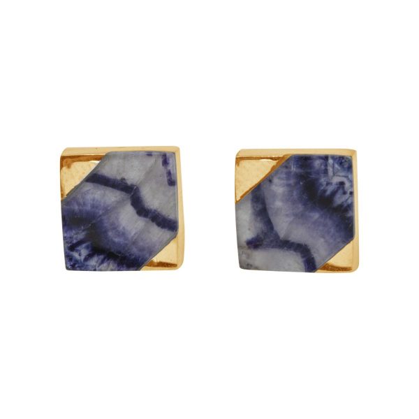 Gold Blue John Square Stud Earrings