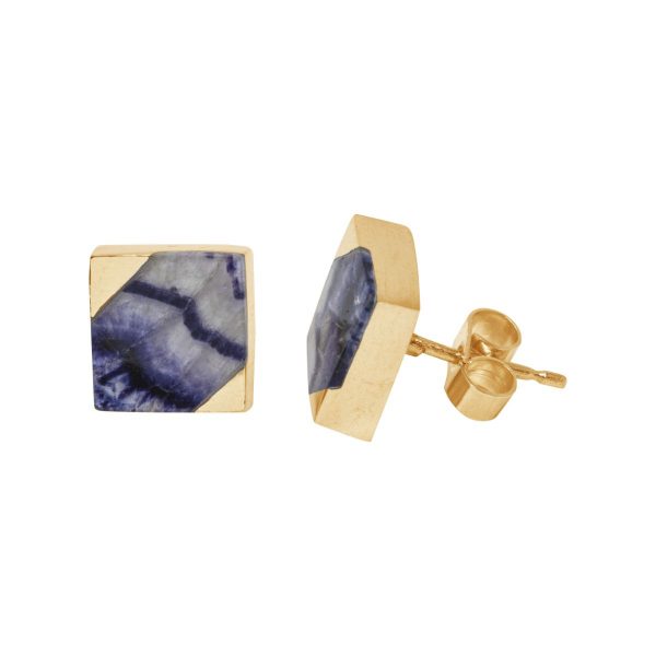 Gold Blue John Square Stud Earrings