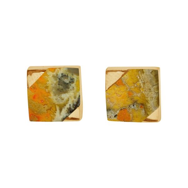 Gold Bumblebee Square Stud Earrings