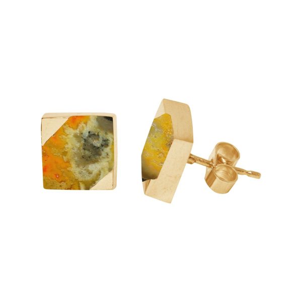Gold Bumblebee Square Stud Earrings