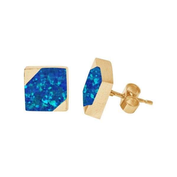 Gold Opalite Cobalt Blue Square Stud Earrings