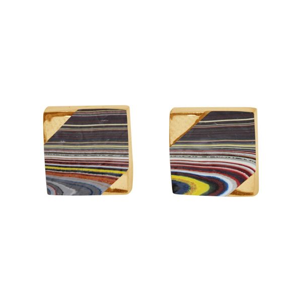 Gold Fordite Square Stud Earrings