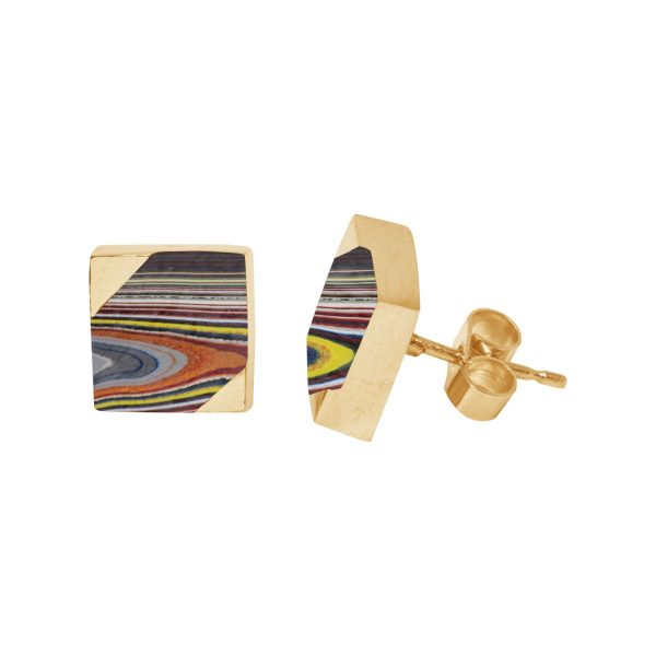 Gold Fordite Square Stud Earrings