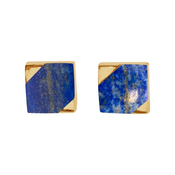 Gold Lapis Square Stud Earrings