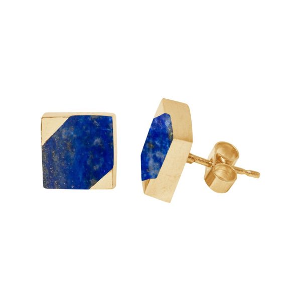 Gold Lapis Square Stud Earrings