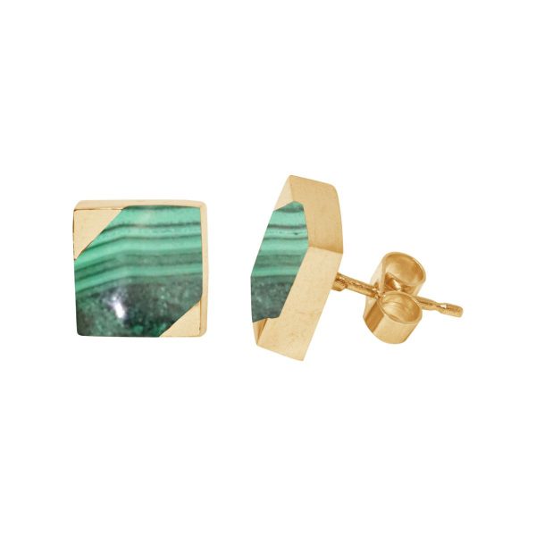 Gold Malachite Square Stud Earrings