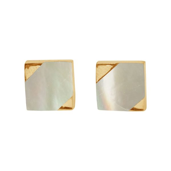 Gold Mother of Pearl Square Stud Earrings