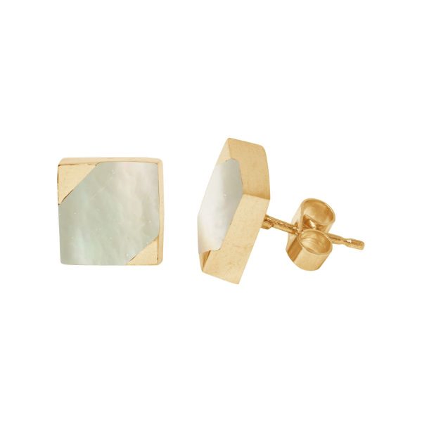 Gold Mother of Pearl Square Stud Earrings
