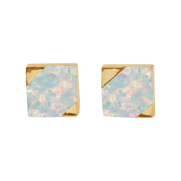 Gold Opalite Sun Ice Square Stud Earrings