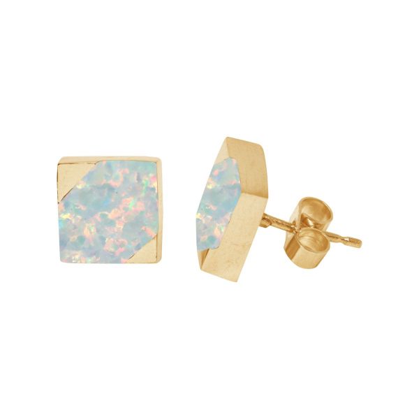 Gold Opalite Sun Ice Square Stud Earrings