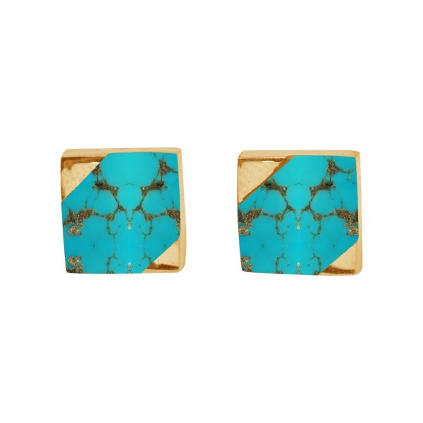 Gold Turquoise Square Stud Earrings