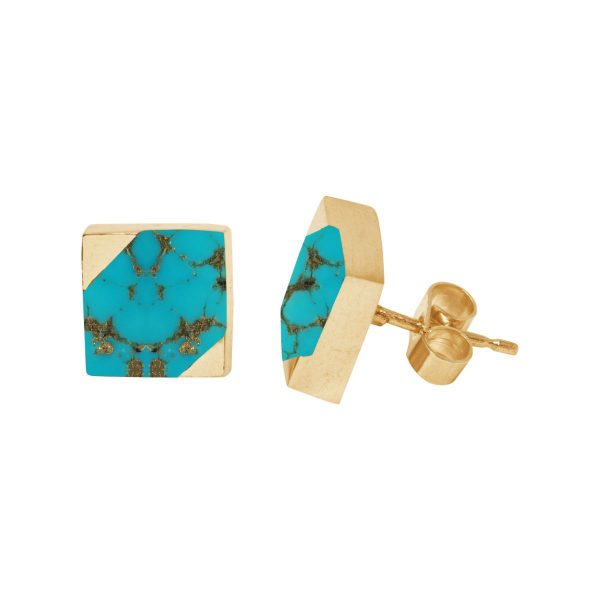 Gold Turquoise Square Stud Earrings