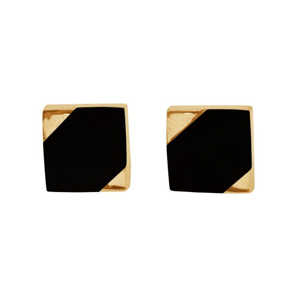 Gold Whitby Jet Square Stud Earrings