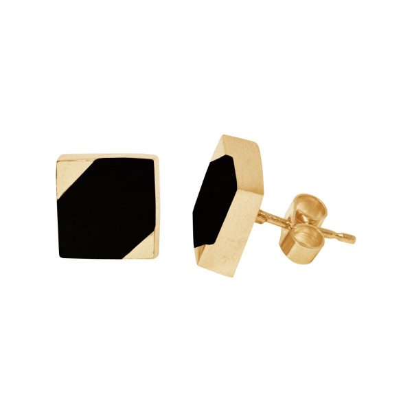 Gold Whitby Jet Square Stud Earrings