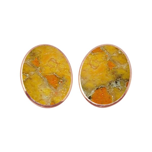 Rose Gold Bumblebee Jasper Oval Clip Earrings