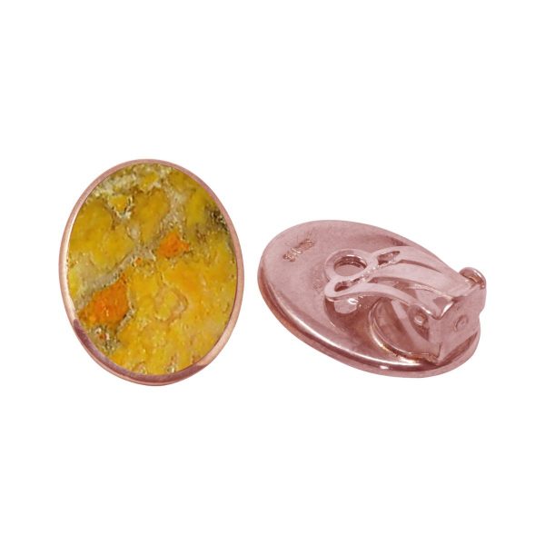 Rose Gold Bumblebee Jasper Oval Clip Earrings