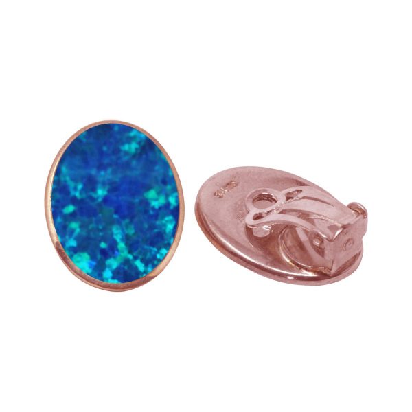 Rose Gold Opalite Cobalt Blue Oval Clip Earrings