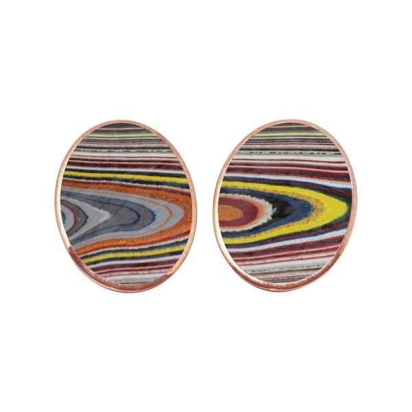 Rose Gold Fordite Oval Clip Earrings