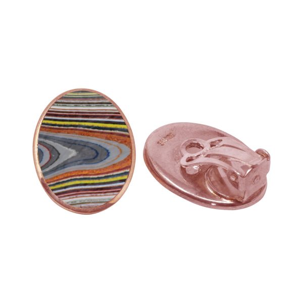 Rose Gold Fordite Oval Clip Earrings