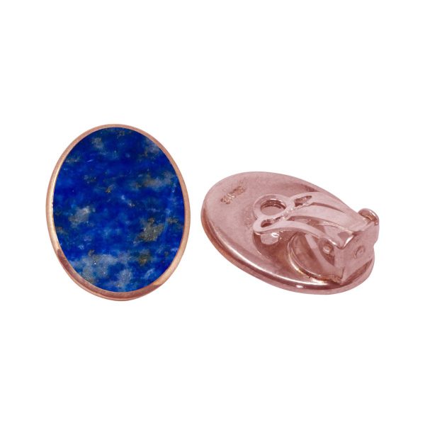 Rose Gold Lapis Oval Clip Earrings